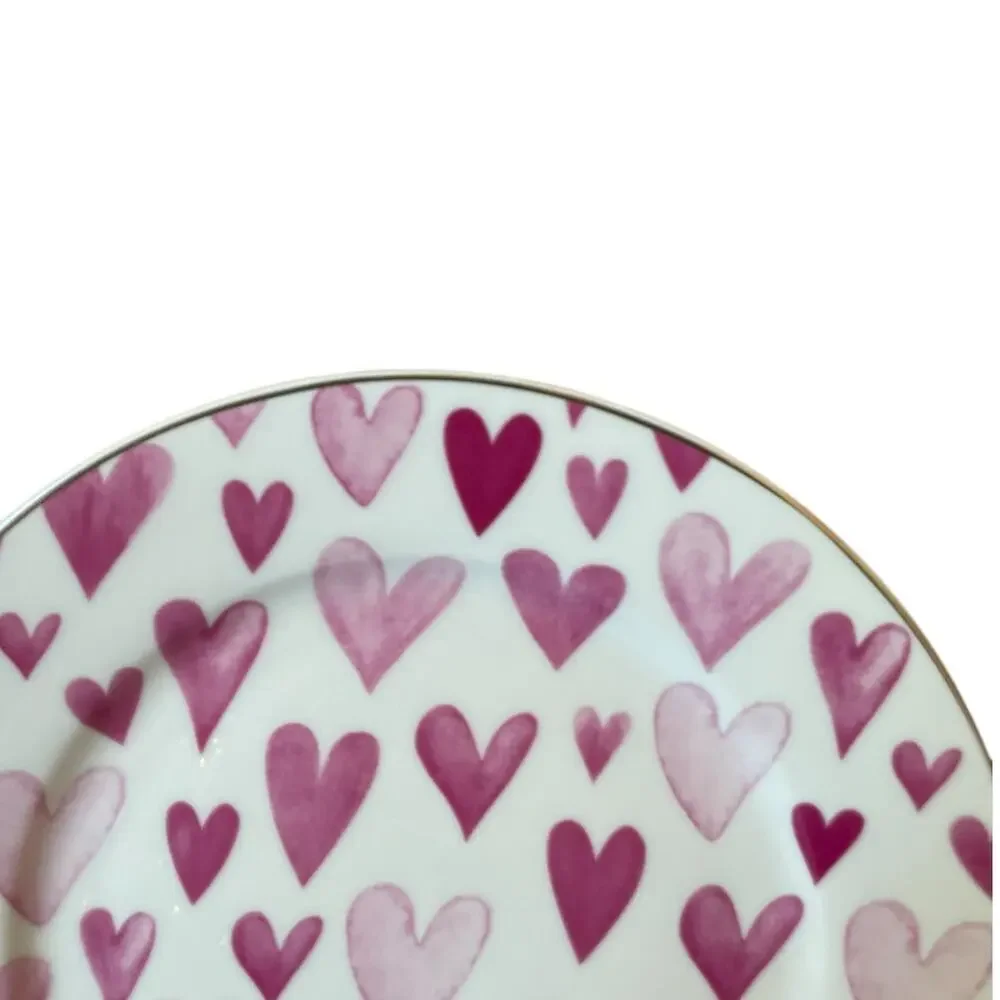 4 Grace Teaware Porcelain Pink & White Valentine's Day Heart 8in Salad Plates